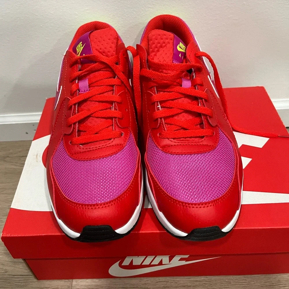 Nike Big Kids Air Max Sneakers in Red, Pink & Neon Yellow - Picture 2 of 4